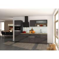 Küchenblock in Anthrazit inkl. E-Geräte 'Mailand' - Chromfarben/Eichefarben, MODERN, Holzwerkstoff/Metall (290cm) - Held