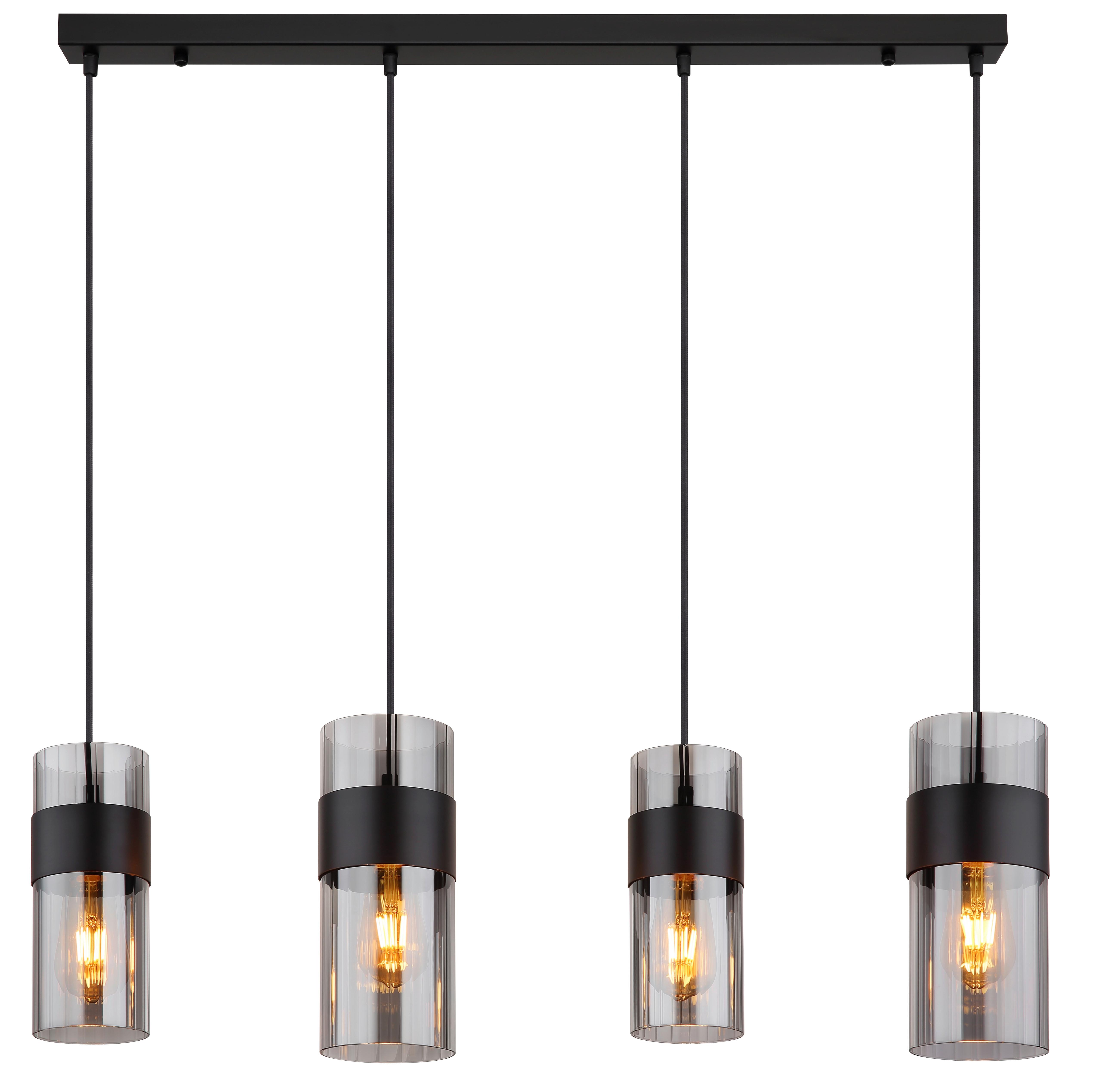 SUSPENSION 15718-4 - Schwarz, Design, Glas/Textil (92/12,3/150cm) - Globo
