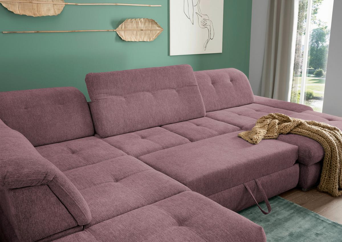 Wohnlandschaft Dalida Brombeere Chenille - Chromfarben/Brombeere, Design, Textil/Metall (254/376/195cm) - Livetastic