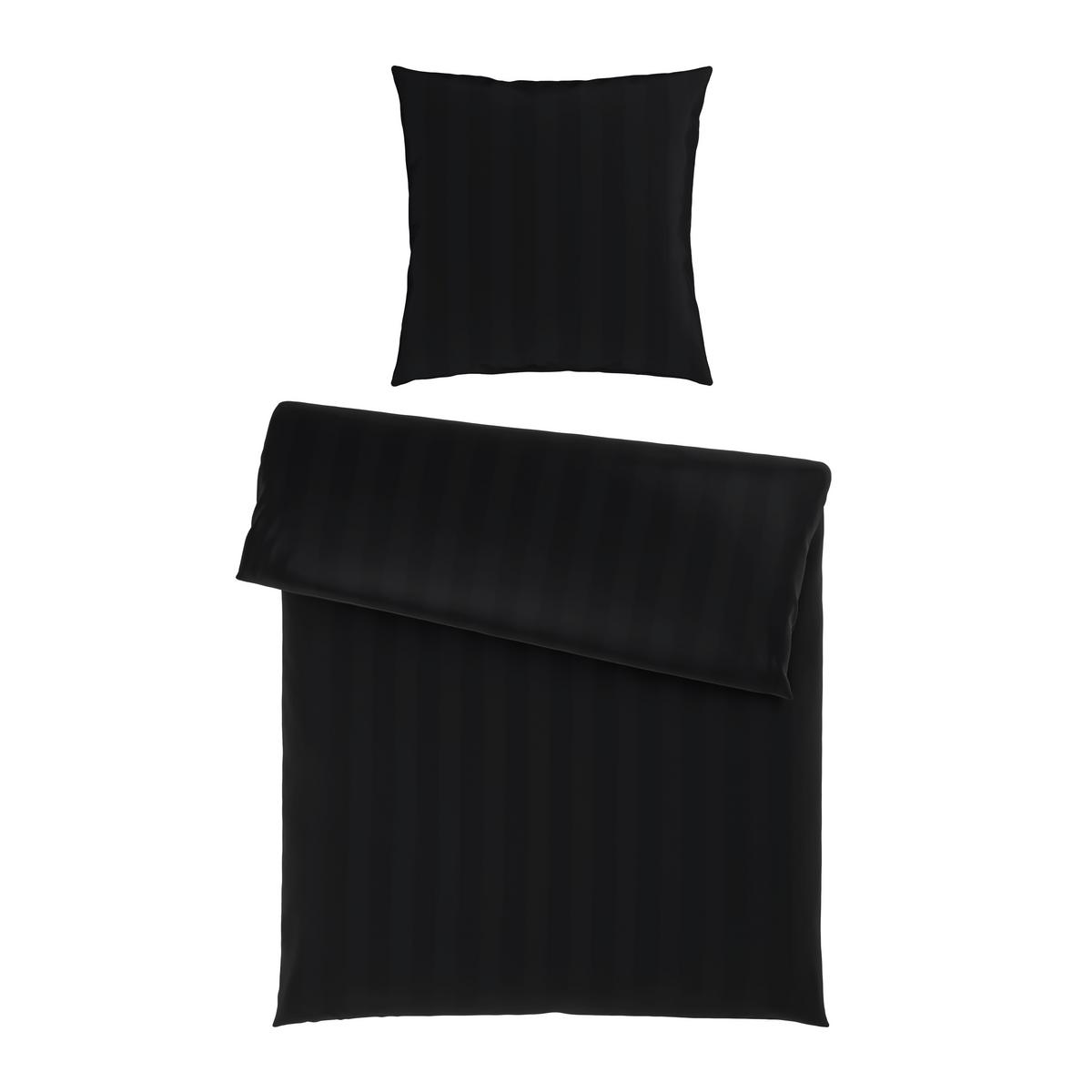 Bettwäsche Xenia Streif XL Schwarz ca. 155x220cm - Schwarz, MODERN, Textil (155/220cm) - Premium Living