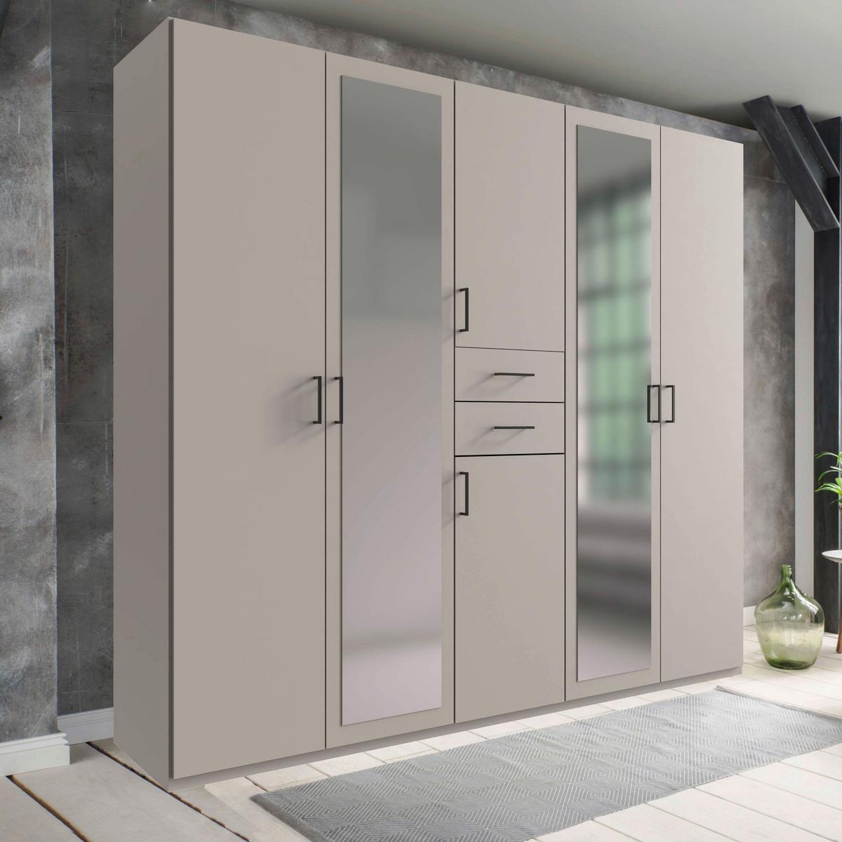 Drehtürenschrank Dillingen Kaschmirfarben - Kaschmir/Schwarz, KONVENTIONELL, Glas/Holzwerkstoff (225/208/58cm) - Mömax