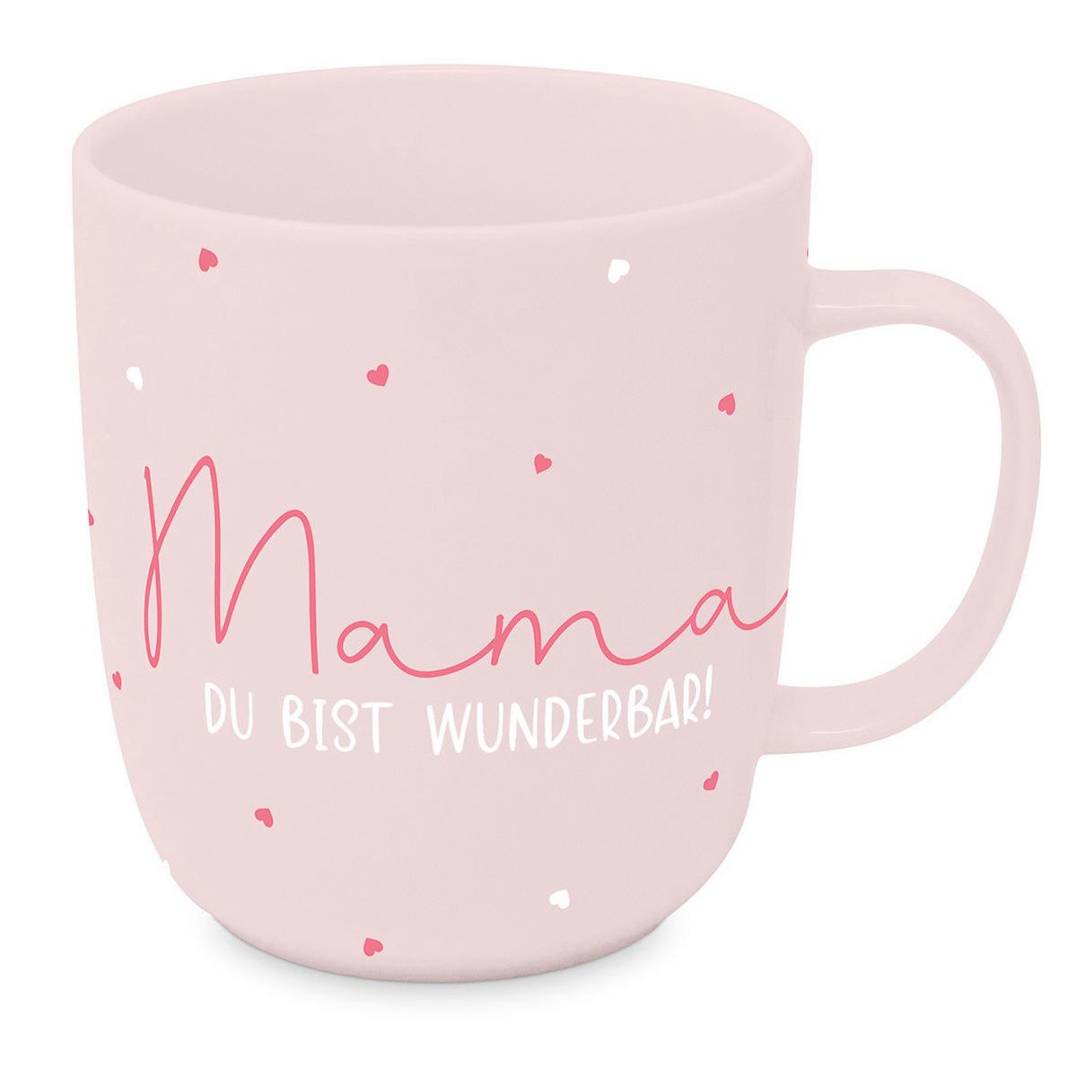 Kaffeebecher Mama aus Keramik ca. 400ml - Rosa/Weiß, MODERN, Keramik (9/10cm)