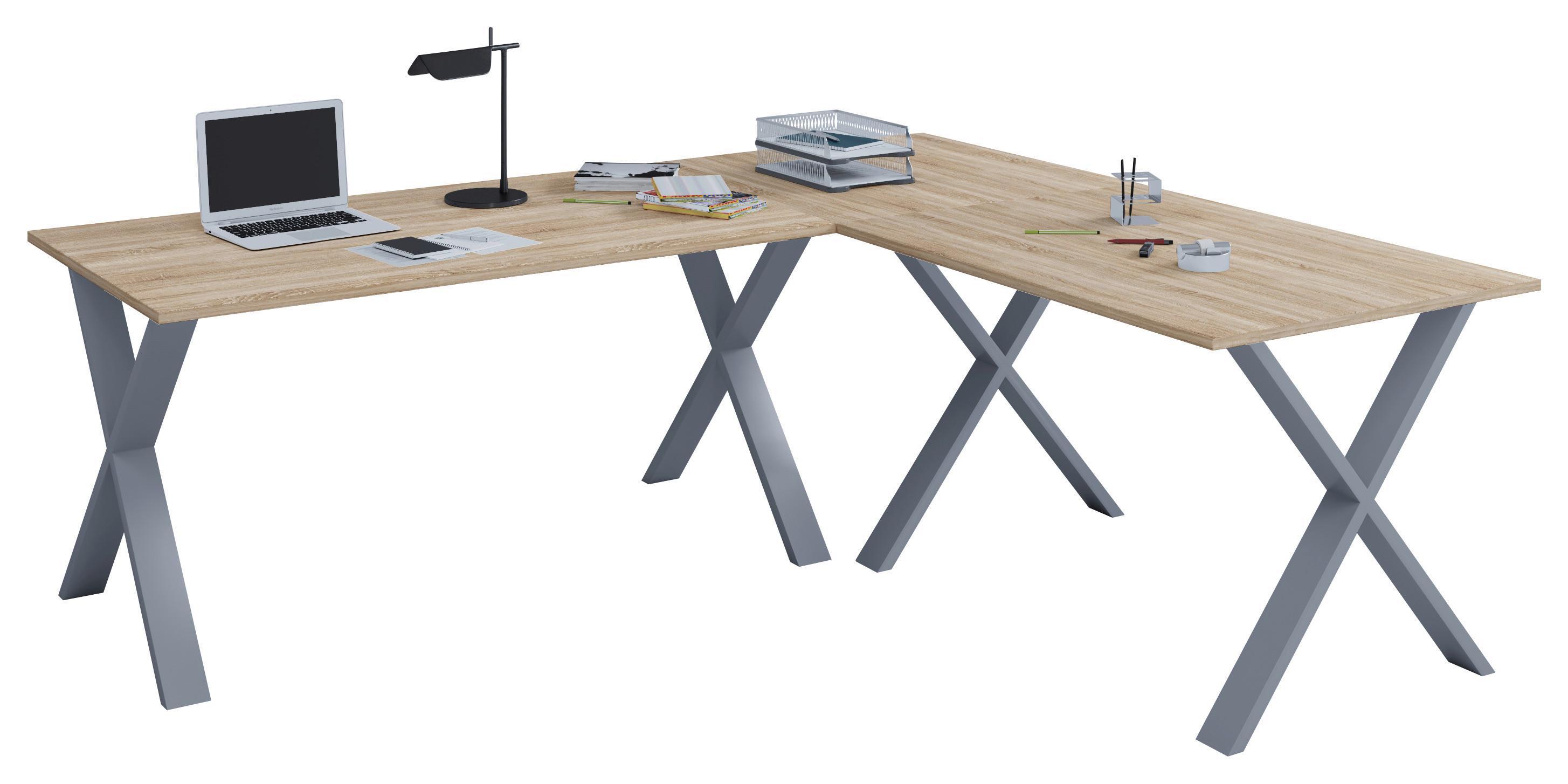 Kotna Pisalna Miza Lona, Hrast, 190x160cm - srebrne barve/hrast sonoma, Moderno, kovina/leseni material (190/160/76cm) - MID.YOU