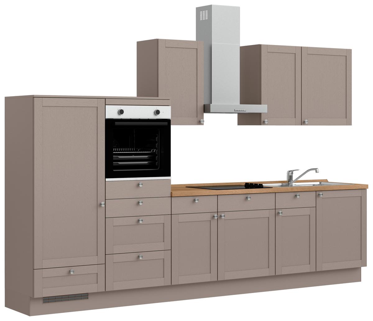 Küchenleerblock Frame Low o. Geräte Beigebraun - Edelstahlfarben/Eichefarben, MODERN, Holzwerkstoff/Metall (330cm) - Nobilia