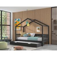 Hausbett DALLAS Anthrazit ca. 90x200 cm mit Bettlade - Anthrazit, ROMANTIK / LANDHAUS, Holz (90/200cm) - Vipack