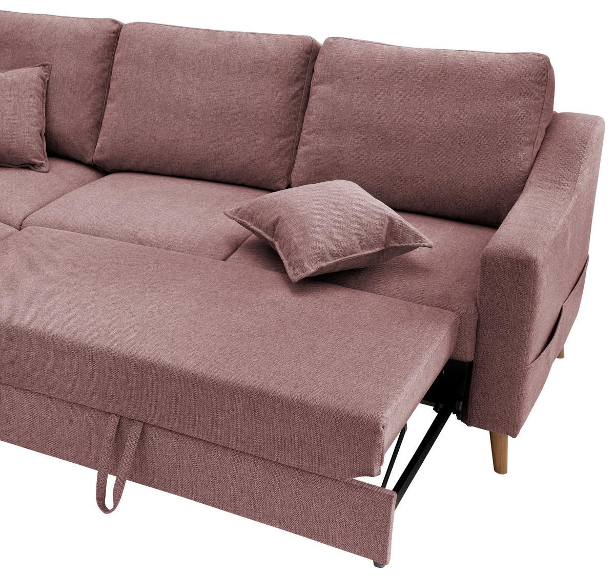Wohnlandschaft Valentina Rosa Struktur - Rosa/Naturfarben, KONVENTIONELL, Holz/Textil (200/230cm) - P & B