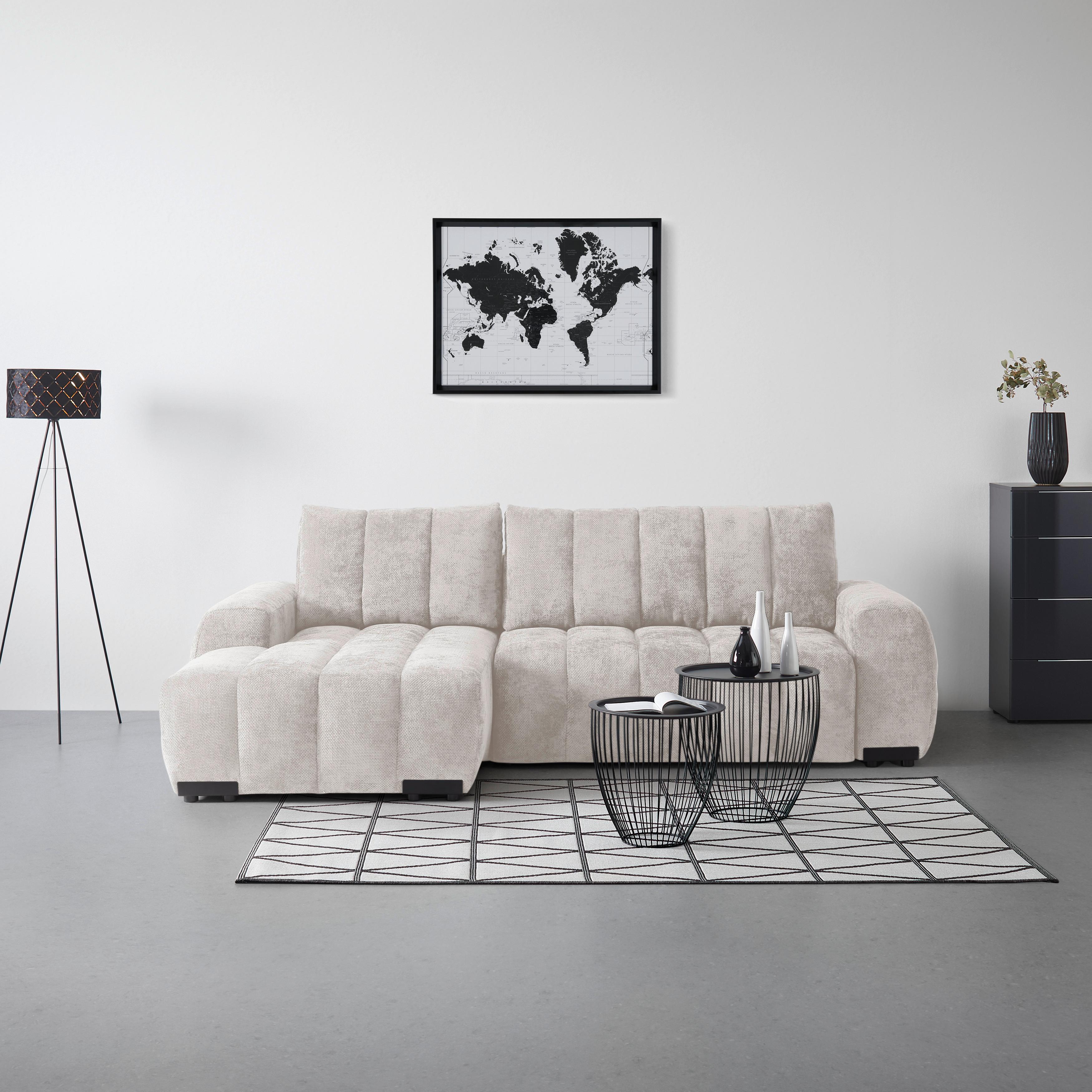 Wohnlandschaft Bolonia Creme - Schwarz Hochglanz/Creme, MODERN, Textil/Metall (166/93/273cm) - Mömax