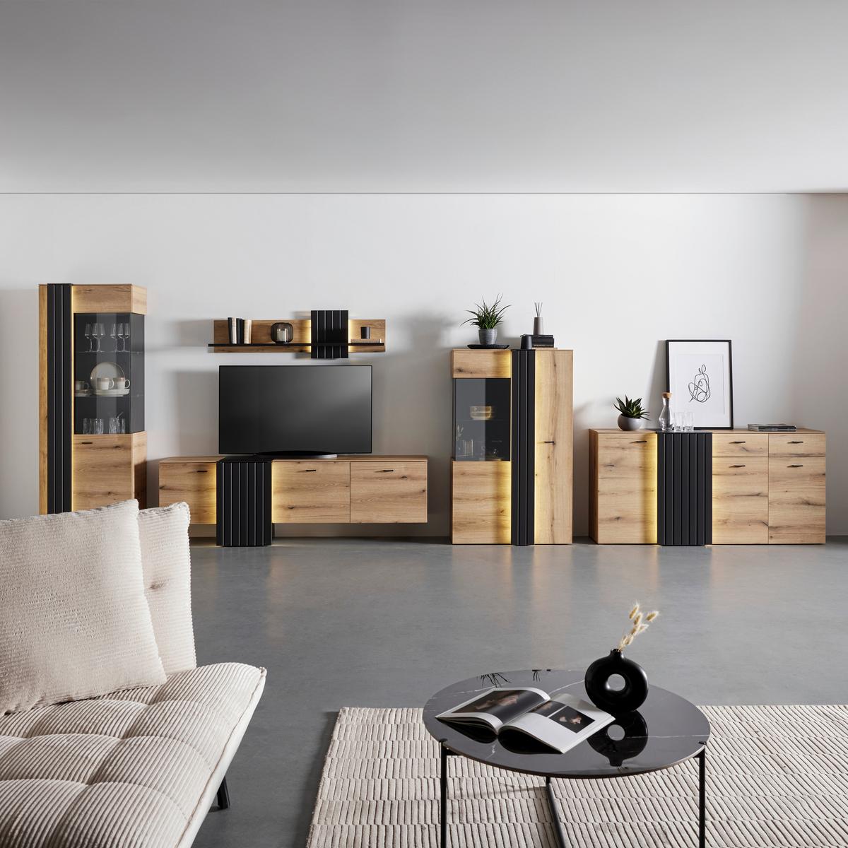TV-Element in Eiche/Grau - Modern, Holzwerkstoff/Kunststoff (207,8/66/44,8cm) - Mömax