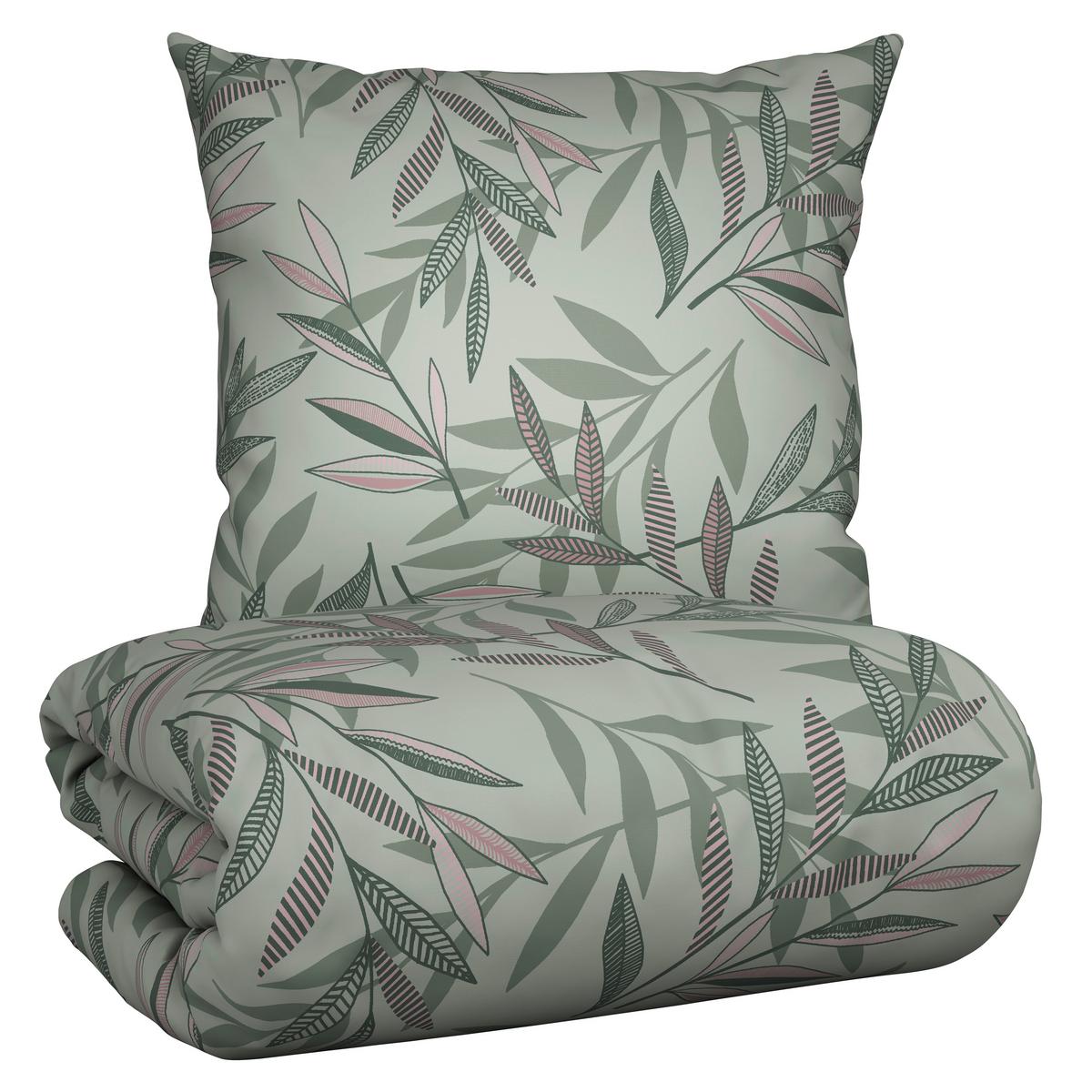 Bettwäsche Stitched Leaves Grün/Mauve ca. 135x200cm - Mauve/Grün, Textil (135/200cm) - Modern Living