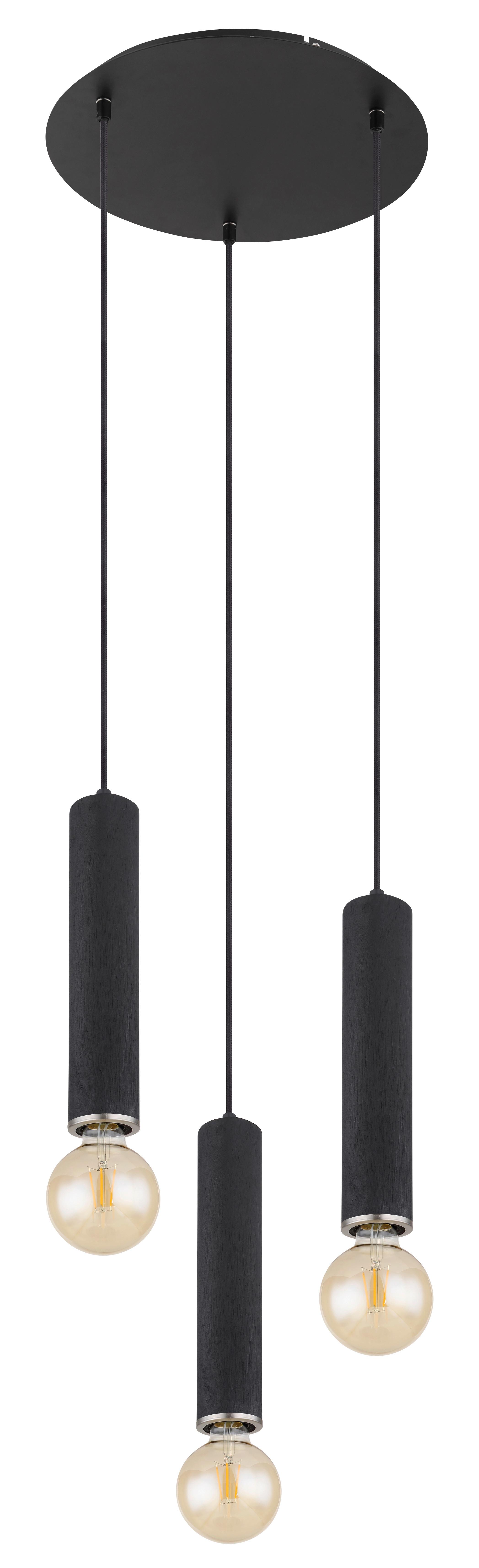 Függőlámpa 15499-3h - fekete/nikkel, Basics, fa/fém (35/160cm) - Globo