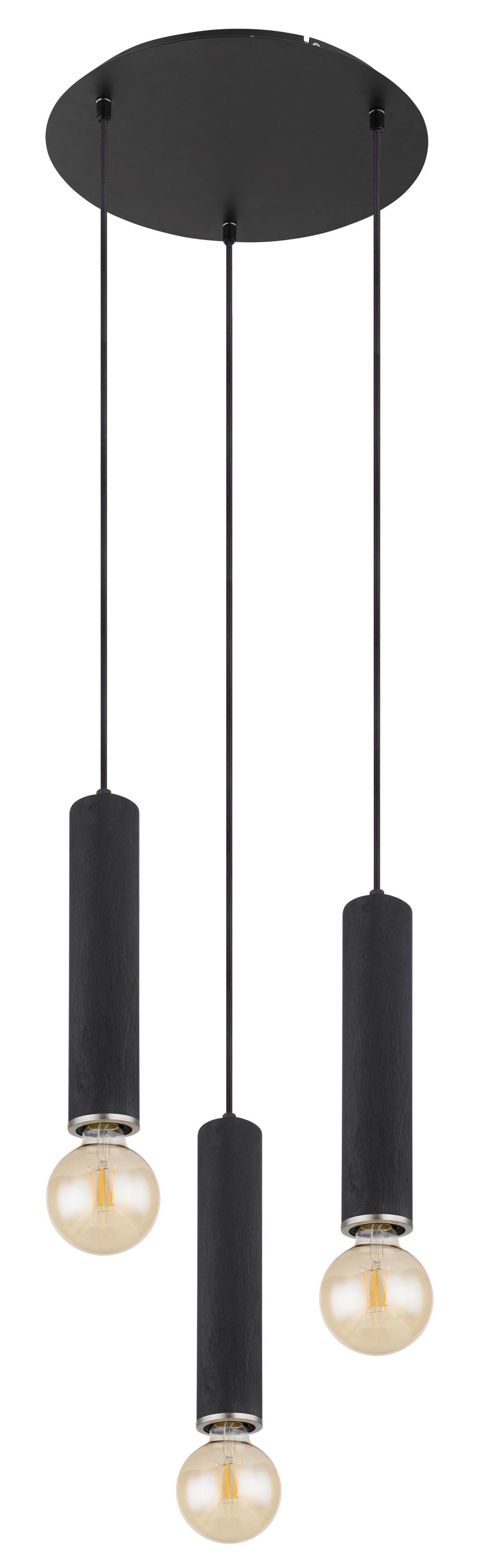 Hängeleuchte Marion in Schwarz max. 60 Watt - Schwarz/Nickelfarben, Basics, Holz/Metall (35/160cm) - Globo