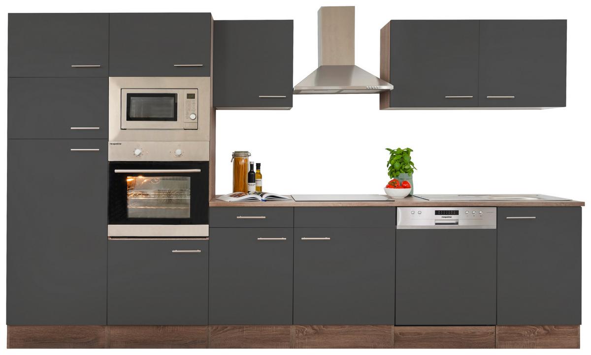 Küchenzeile Economy o. Geräte Grau/Eiche B: ca. 340 cm - Edelstahlfarben/Eichefarben, Basics, Holzwerkstoff/Metall (340cm) - Respekta