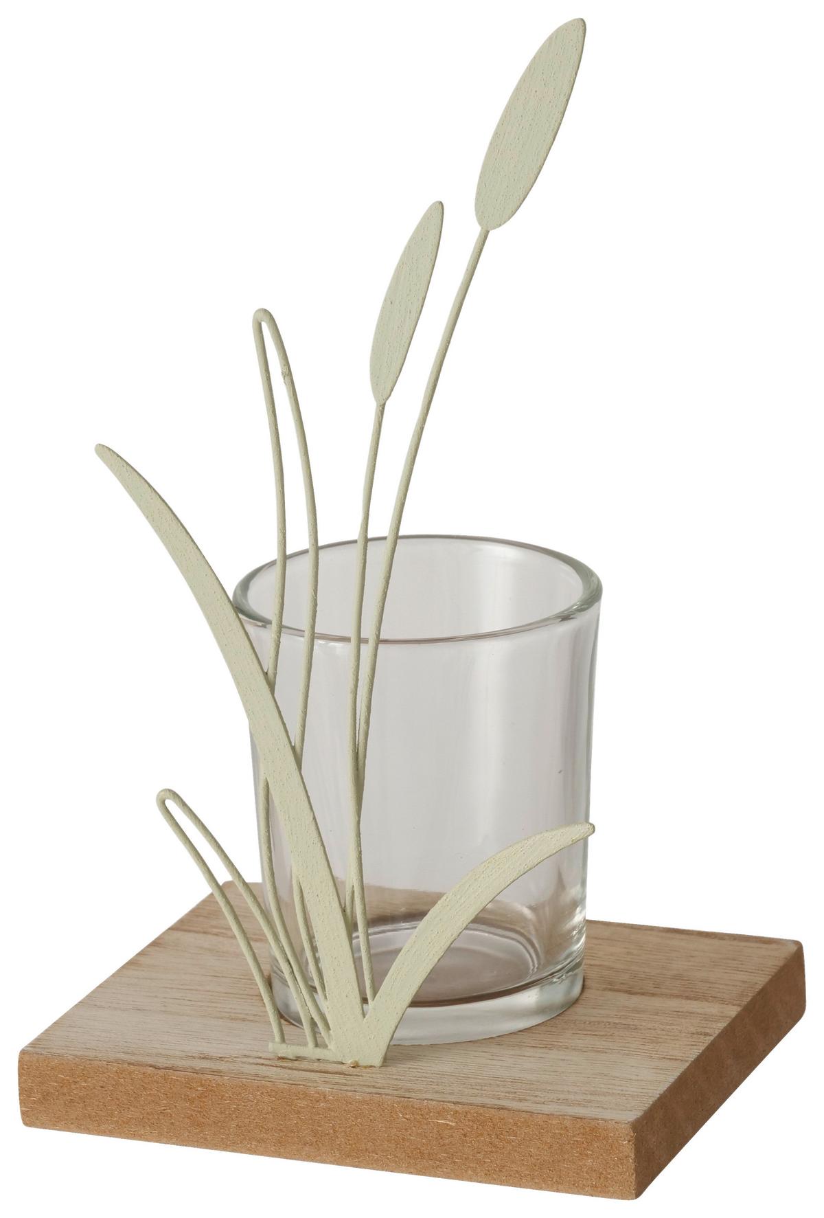 Windlicht Nolani II Grün - Grün, KONVENTIONELL, Glas/Holzwerkstoff (18,5cm) - Mömax