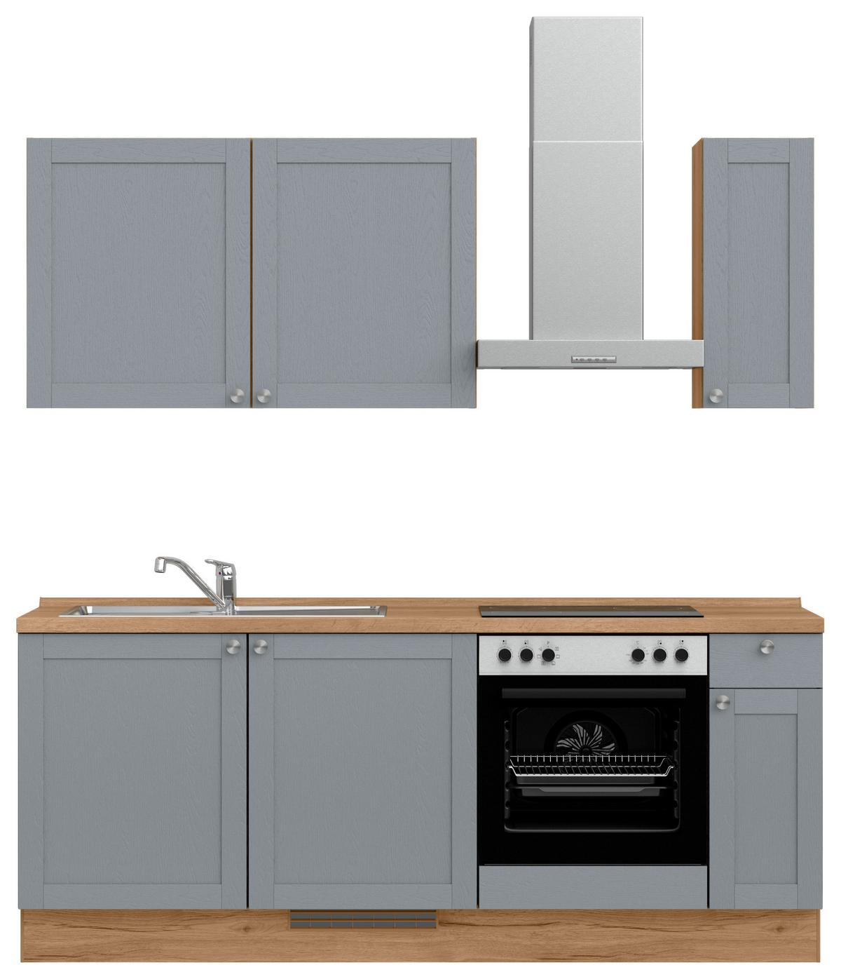 Küchenleerblock Frame Low o. Geräte Blaugrau - Edelstahlfarben/Eichefarben, MODERN, Holzwerkstoff/Metall (210cm) - Nobilia