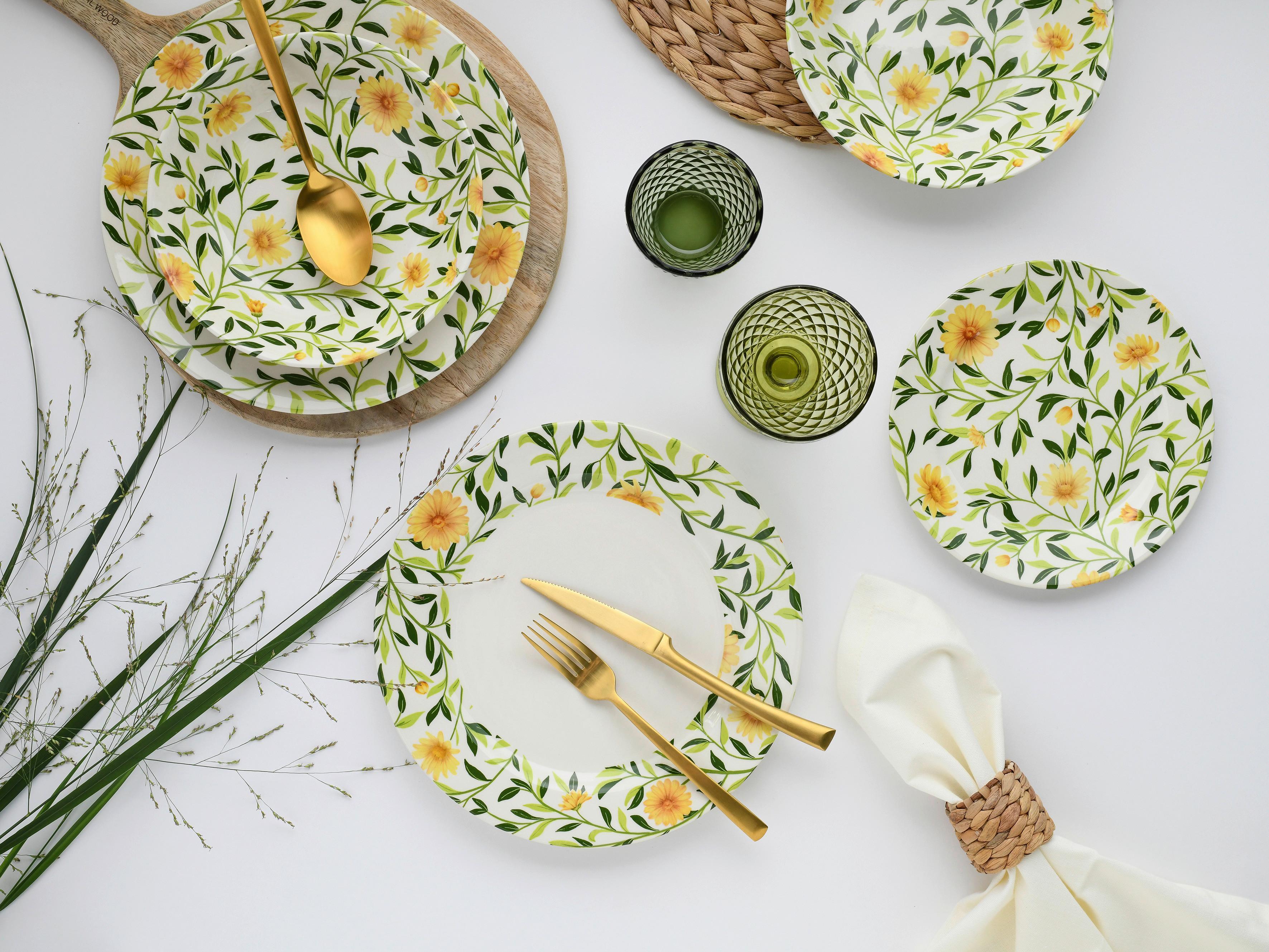 Jedilni Servis Amarilla, 12-Delni - zelena/bela, Basics, keramika - Creatable