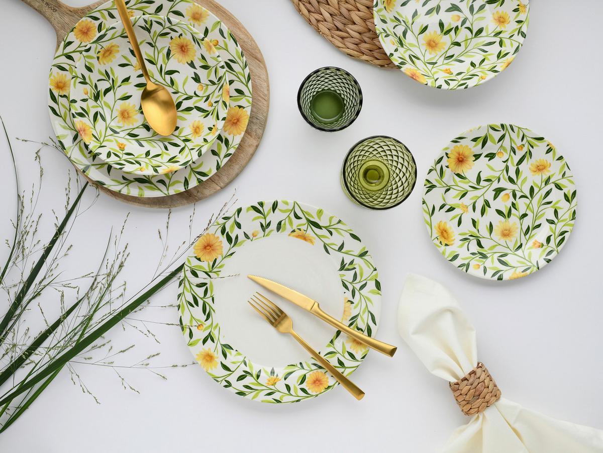 Jedilni Servis Amarilla, 12-Delni - zelena/bela, Basics, keramika - Creatable