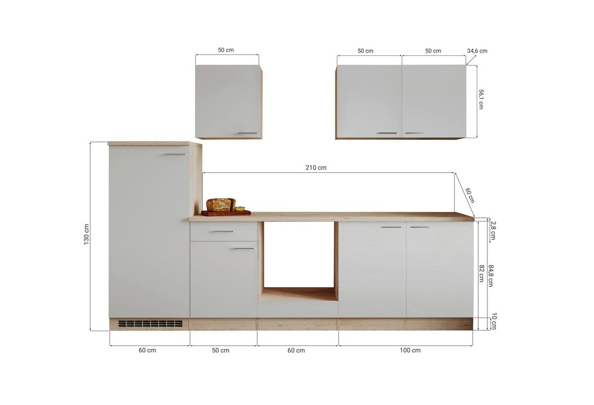 Küchenblock Petunia Weiß/Eiche ohne Geräte B: ca. 270 cm - Edelstahlfarben/Eichefarben, Basics, Holzwerkstoff/Kunststoff (270cm) - Respekta