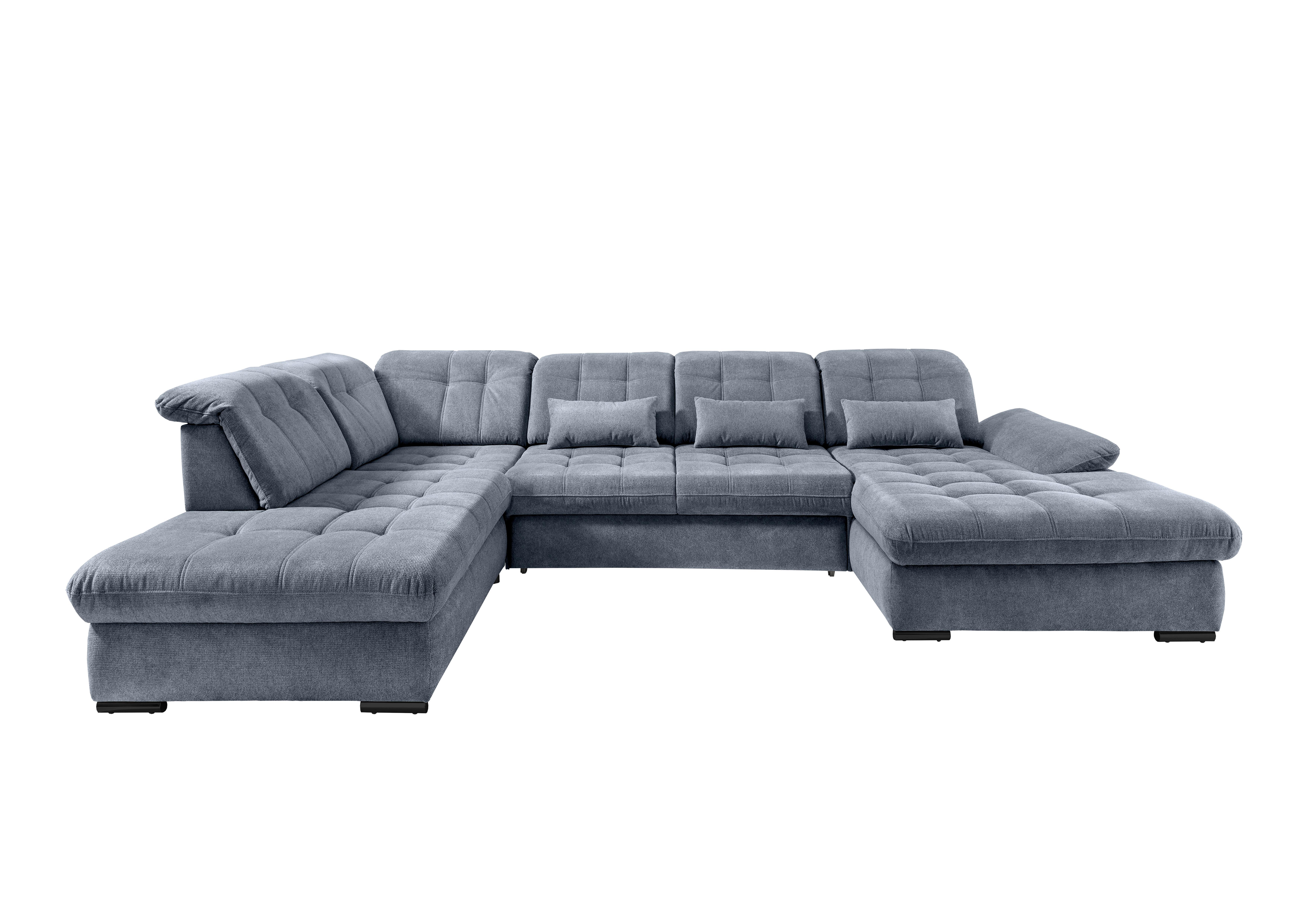 Wohnlandschaft Rigatti Hellblau Chenille m.Bettkasten - Schwarz/Hellblau, MODERN, Textil/Metall (252/387/184cm) - Livetastic
