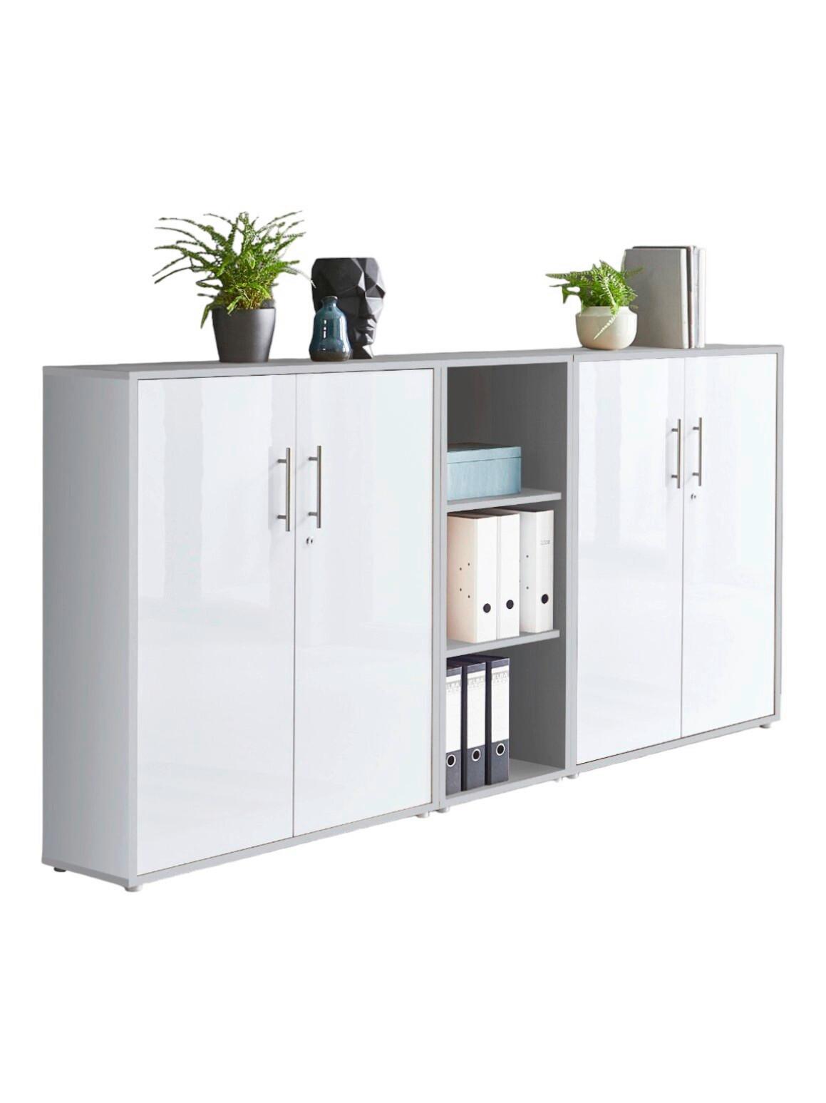 Aktenschrank Office Edition Sw Set 8 Grau/Weiß - Weiß Hochglanz/Grau, MODERN, Holzwerkstoff (213/114/33cm) - MID.YOU