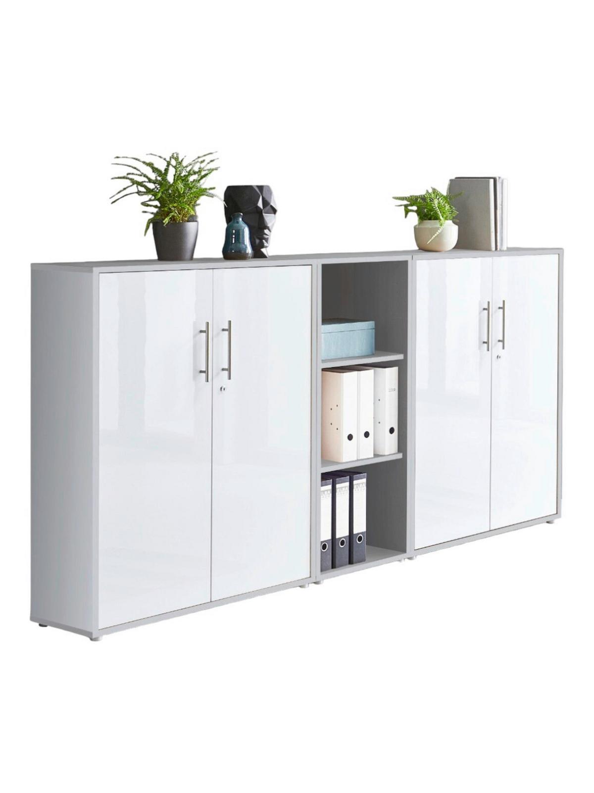 Aktenschrank Office Edition Sw Set 8 Grau/Weiß - Weiß Hochglanz/Grau, MODERN, Holzwerkstoff (213/114/33cm) - MID.YOU