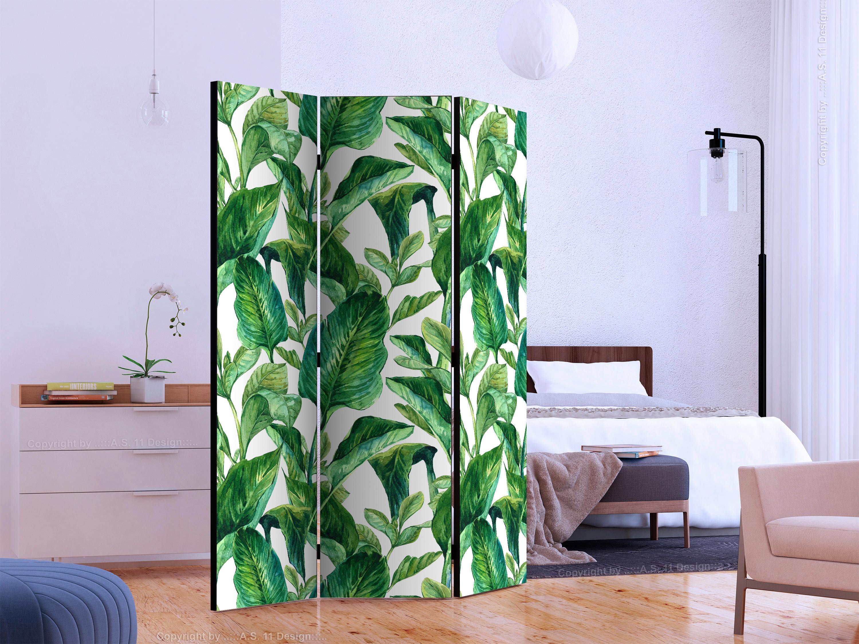 Paravan Jungle Vibes, 3-Delni, Dvostranski - zelena/bela, Basics, tekstil/les (135/172/3cm) - artgeist