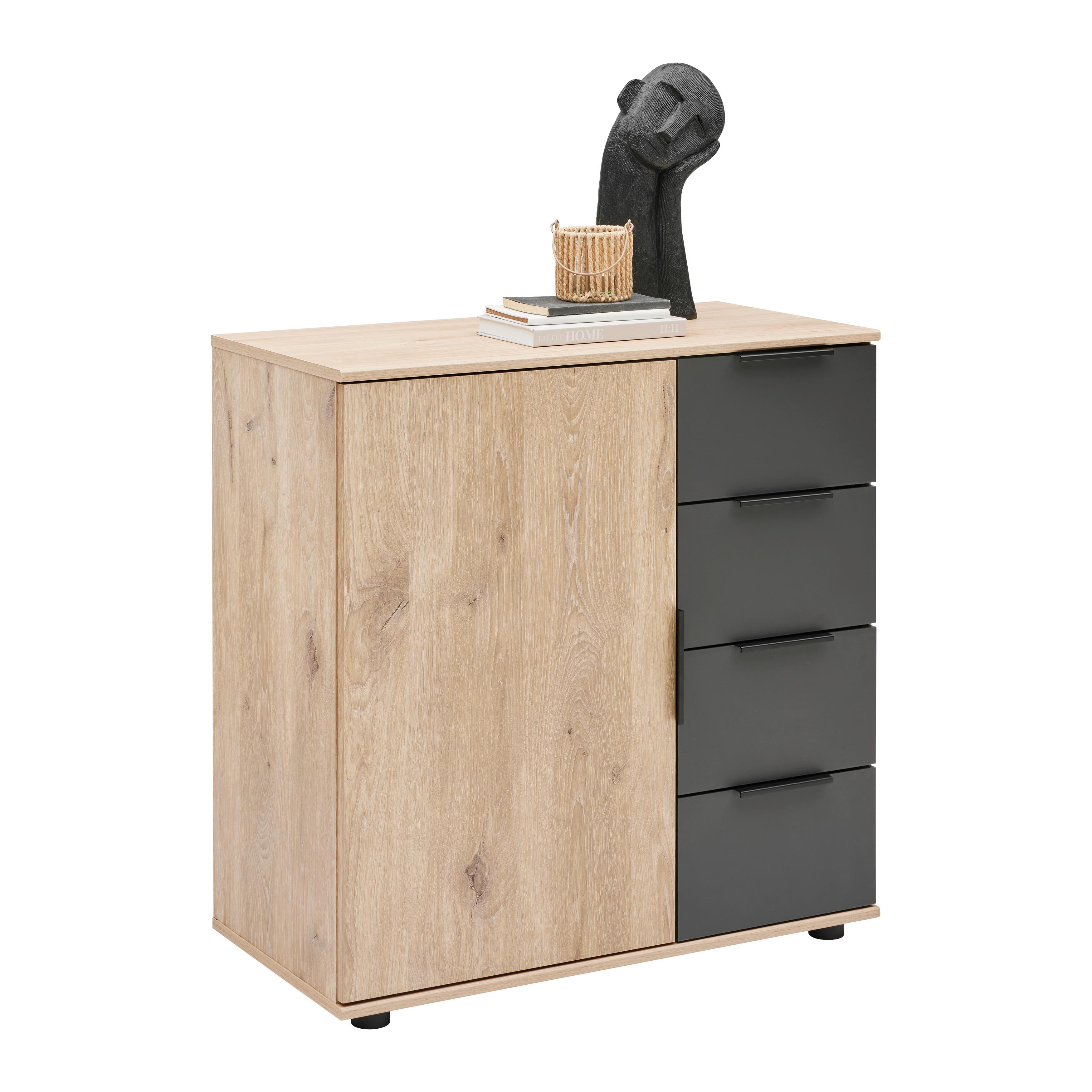 Kommode Bergamo Graphit/Eichefarben - Eichefarben/Schwarz, KONVENTIONELL, Holzwerkstoff/Kunststoff (81/83/41cm) - Based