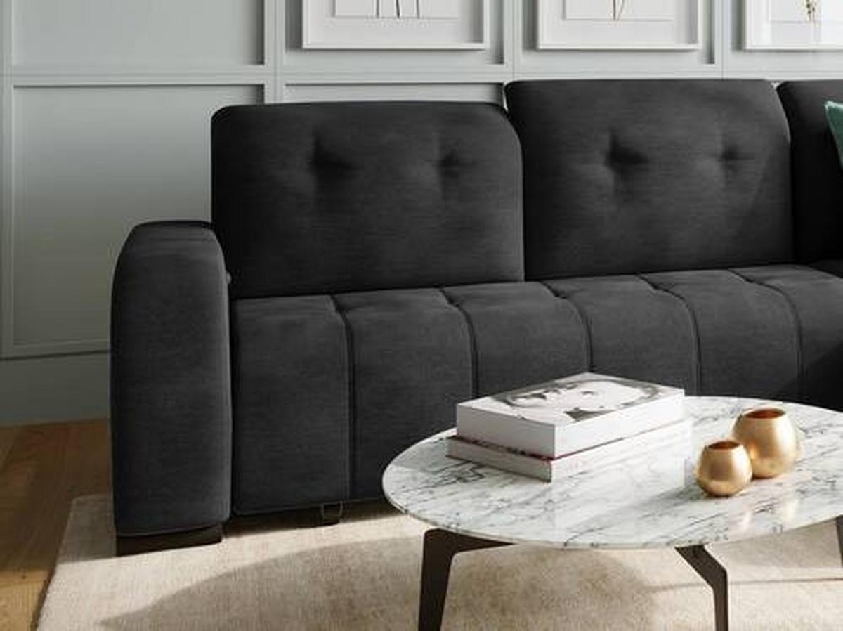 Wohnlandschaft Vicari Schwarz Mikrofaser - Schwarz, MODERN, Textil/Metall (185/292cm) - Livetastic