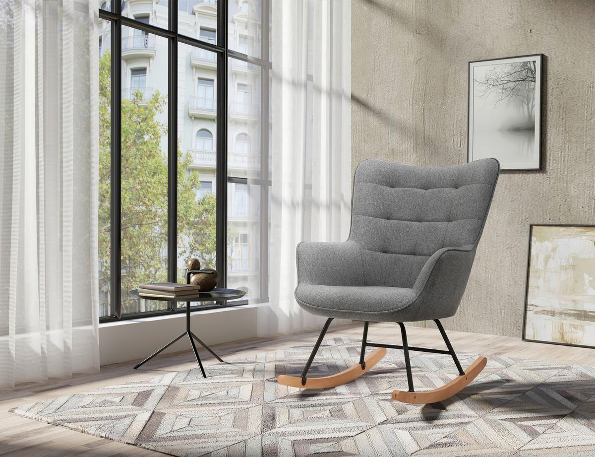 Schaukelsessel Richie Grau, Webstoff - Buchefarben/Schwarz, MODERN, Holz/Textil (72/92/92cm) - MID.YOU