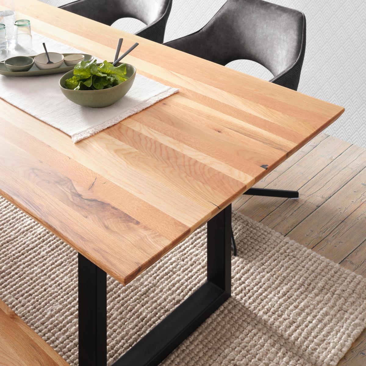 Esstisch in Schwarz/Eichefarben - Eichefarben/Schwarz, Modern, Holz/Metall (160/90/77cm) - Premium Living