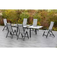 Gartentisch Semi Metall/Glas ausziehbar - Graphitfarben/Grau, KONVENTIONELL, Glas/Metall (150-220/90/75cm) - Gardenson