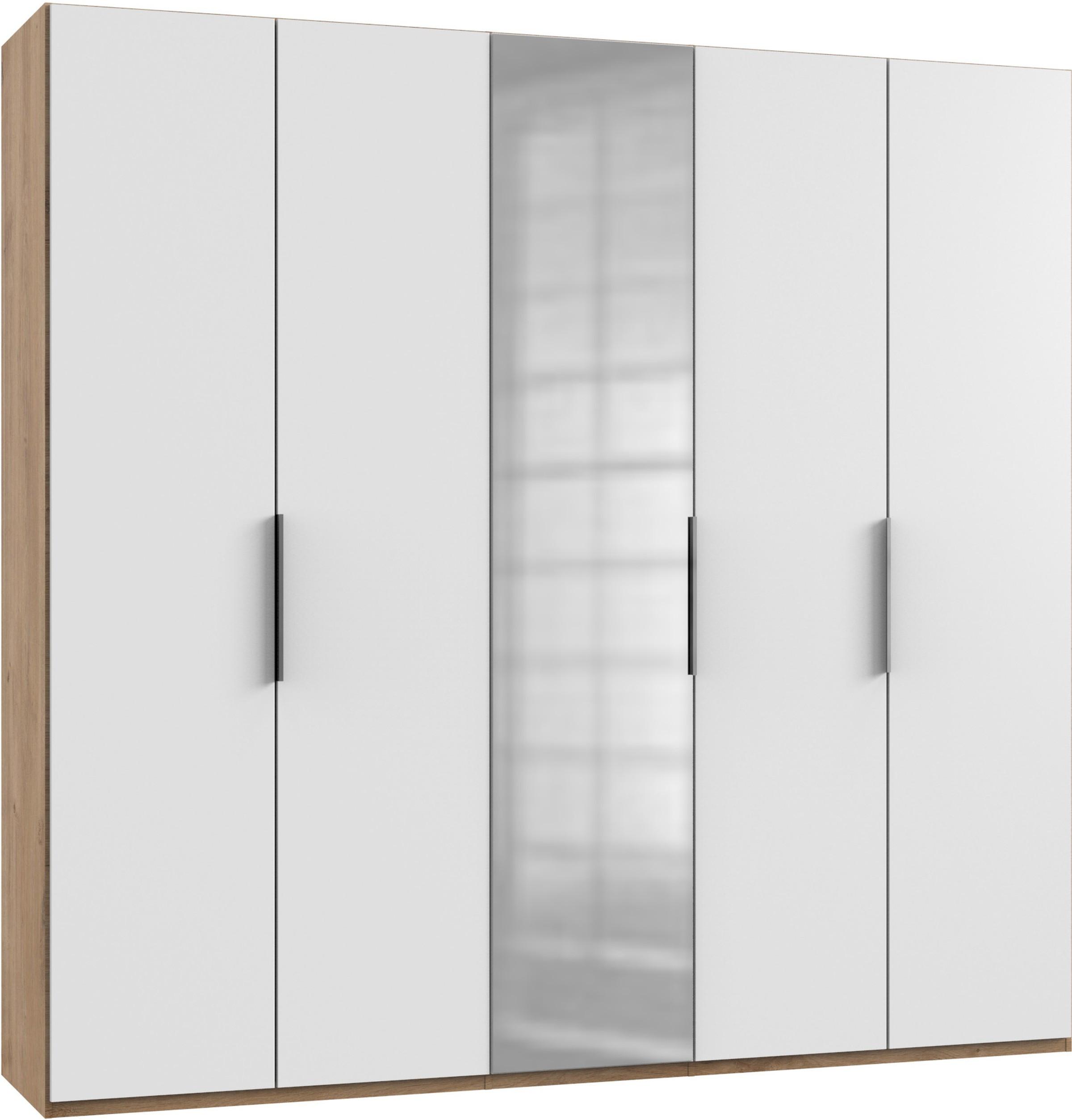 Drehtürenschrank Level 36A mit Spiegel ca. 250 cm Weiß/Eiche - Chromfarben/Eichefarben, MODERN, Holzwerkstoff (250/236/58cm) - MID.YOU