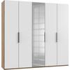 Drehtürenschrank Level 36A mit Spiegel ca. 250 cm Weiß/Eiche - Chromfarben/Eichefarben, MODERN, Holzwerkstoff (250/236/58cm) - MID.YOU