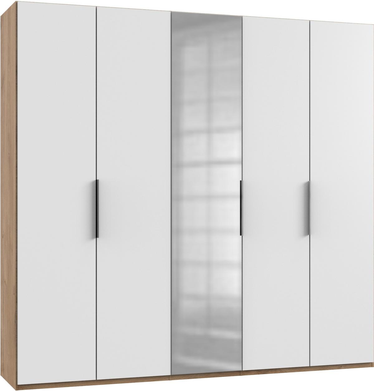 Drehtürenschrank Level 36A mit Spiegel ca. 250 cm Weiß/Eiche - Chromfarben/Eichefarben, MODERN, Holzwerkstoff (250/236/58cm) - MID.YOU