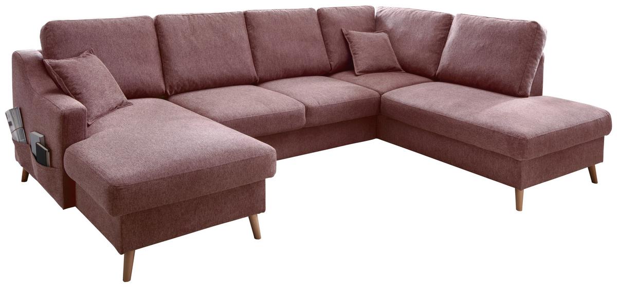 Wohnlandschaft Valentina Rosa Struktur - Rosa/Naturfarben, KONVENTIONELL, Holz/Textil (150/301/200cm) - P & B