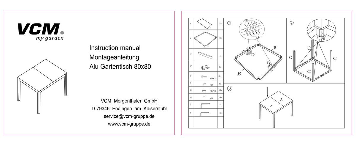 Gartentisch ca. 80x73x80 cm Schwarz - Schwarz, Basics, Glas/Metall (80/73/80cm) - MID.YOU