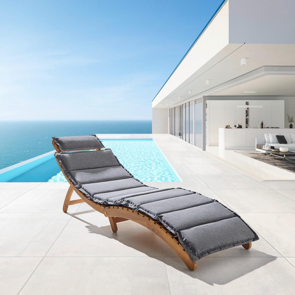 LEŻAK OGRODOWY BORA - szary, Modern, drewno/tkanina (180/54/62cm) - Bessagi Garden