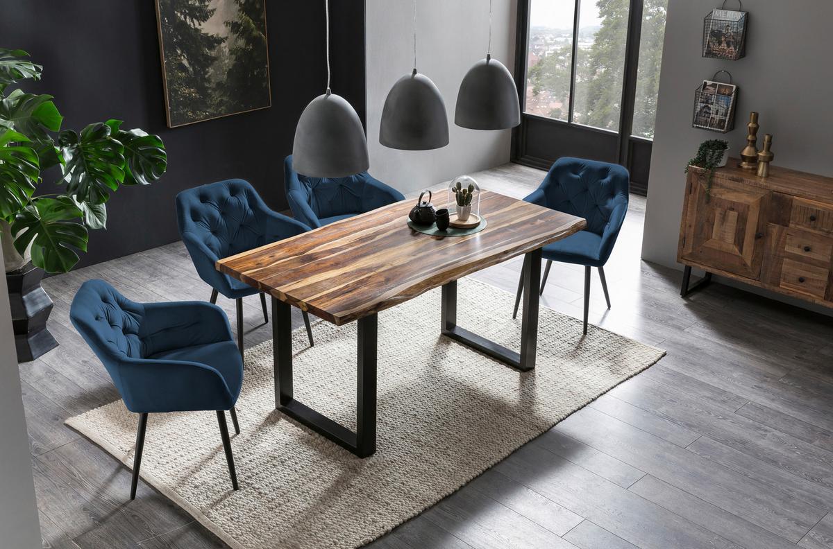 Naslanjač Samt, Modra - modra/črna, Moderno, kovina/tekstil (61/85/45cm) - Livetastic