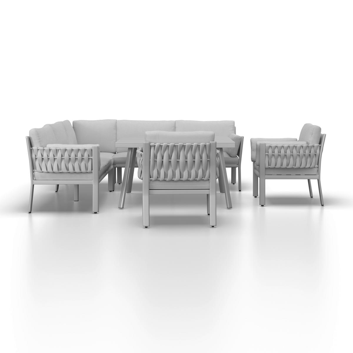 DINING-LOUNGESET ELISA - Weiss/Dunkelgrau, Modern, Kunststoff/Textil (238/74/75cm) - Bessagi Garden
