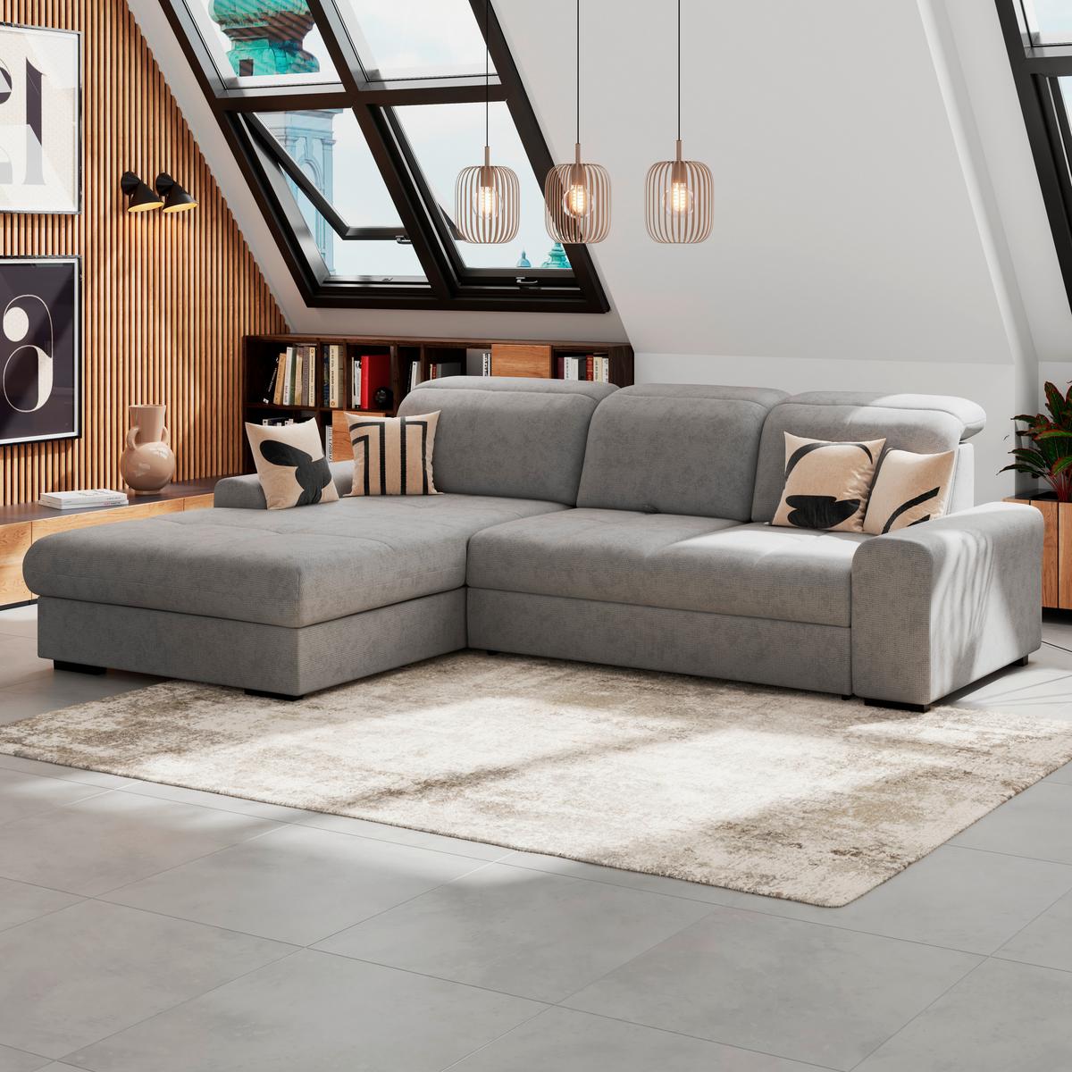 Kutna Garnitura Malaga - siva/crna, Konvencionalno, tekstil/drvo (203/286cm) - Modern Living