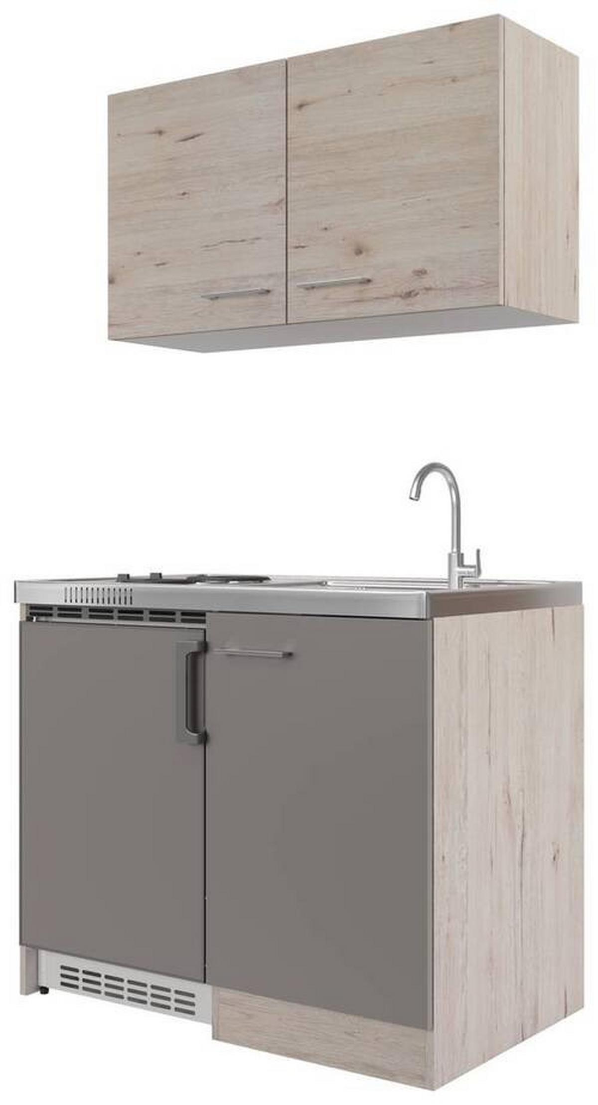 Miniküche Riva mit Geräten ca. 100 cm Champagner/Eiche - Champagner/Edelstahlfarben, MODERN, Holzwerkstoff/Metall (100cm) - FlexWell