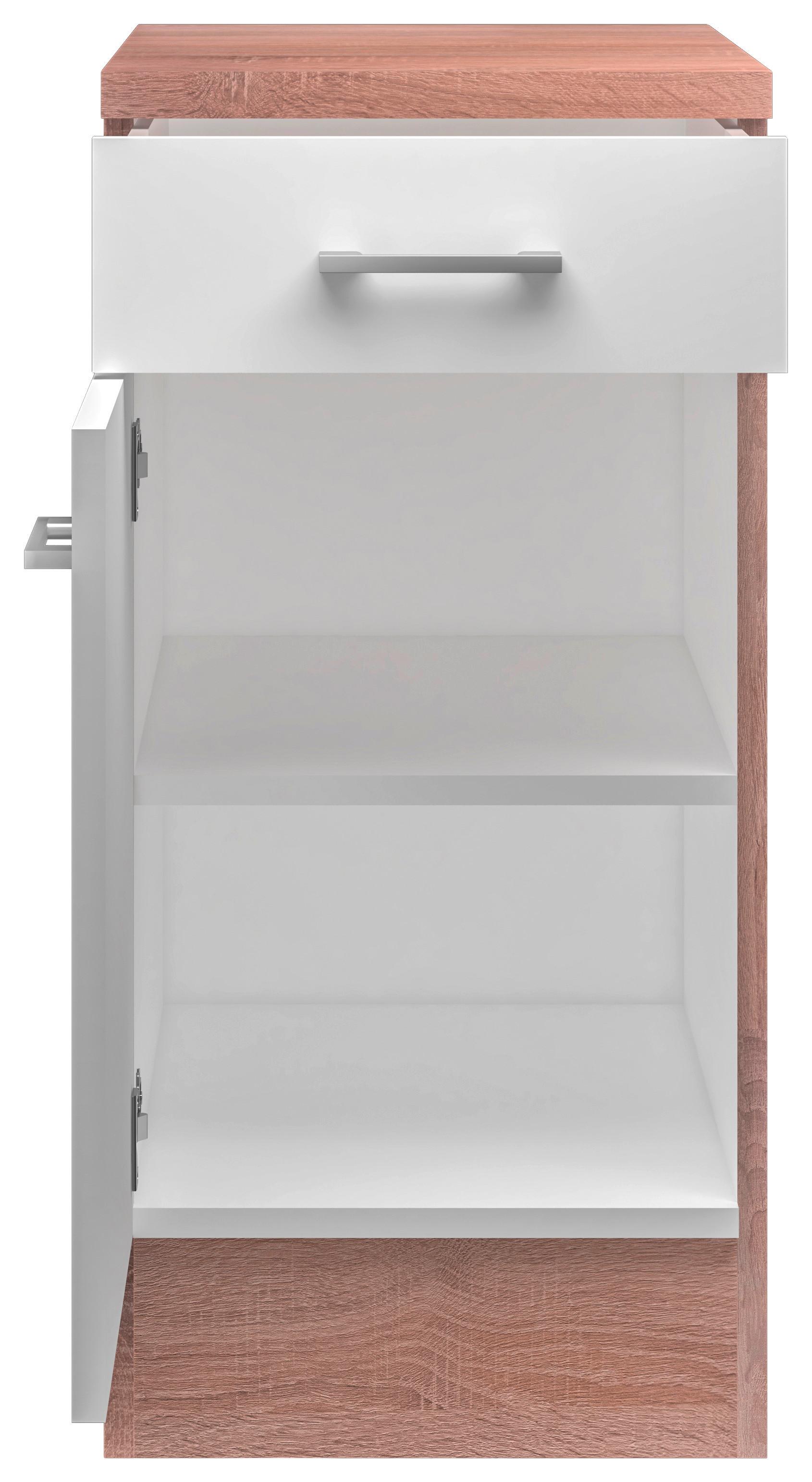 Kuhinjska Spodnja Omarica Samoa, Bela, Barva Hrasta - bela/barve aluminija, Konvencionalno, umetna masa/leseni material (40/85/57cm)