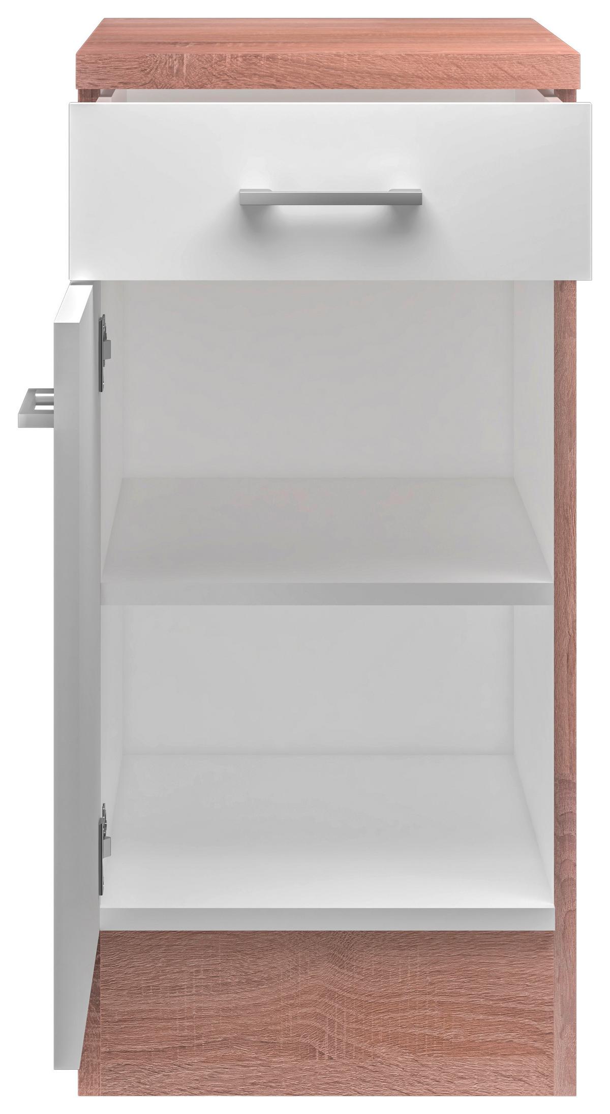 Kuhinjska Spodnja Omarica Samoa, Bela, Barva Hrasta - bela/barve aluminija, Konvencionalno, umetna masa/leseni material (40/85/57cm)