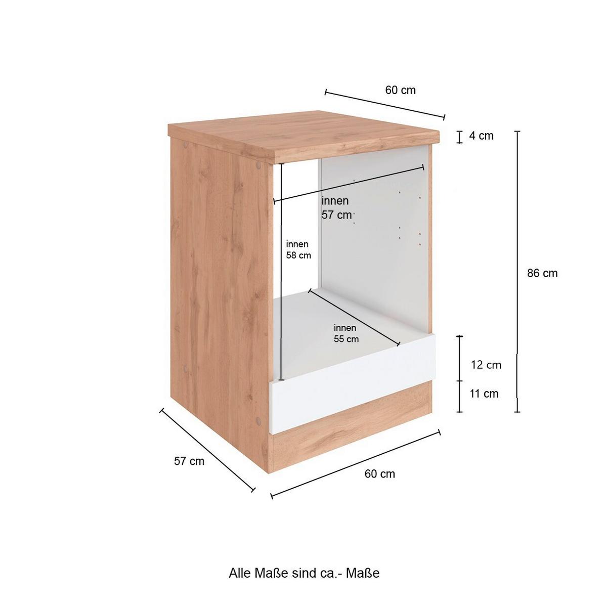 Herdumbauschrank Florenz ca. 60 cm Weiß mit Arbeitsplatte - Eiche Wotan/Weiß, Design, Holzwerkstoff (60/86/60cm) - Held