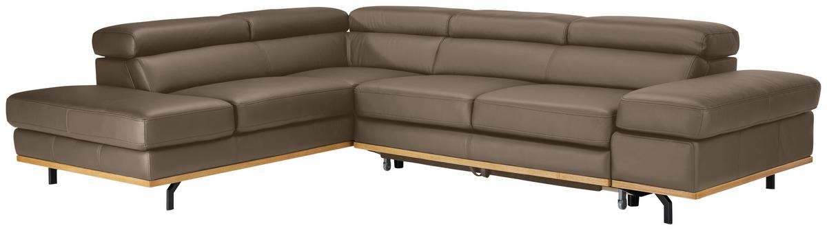 Wohnlandschaft Carmen links Haselnussfarben - Haselnussfarben/Schwarz, MODERN, Leder/Holz (292/72/226cm) - Premium Living