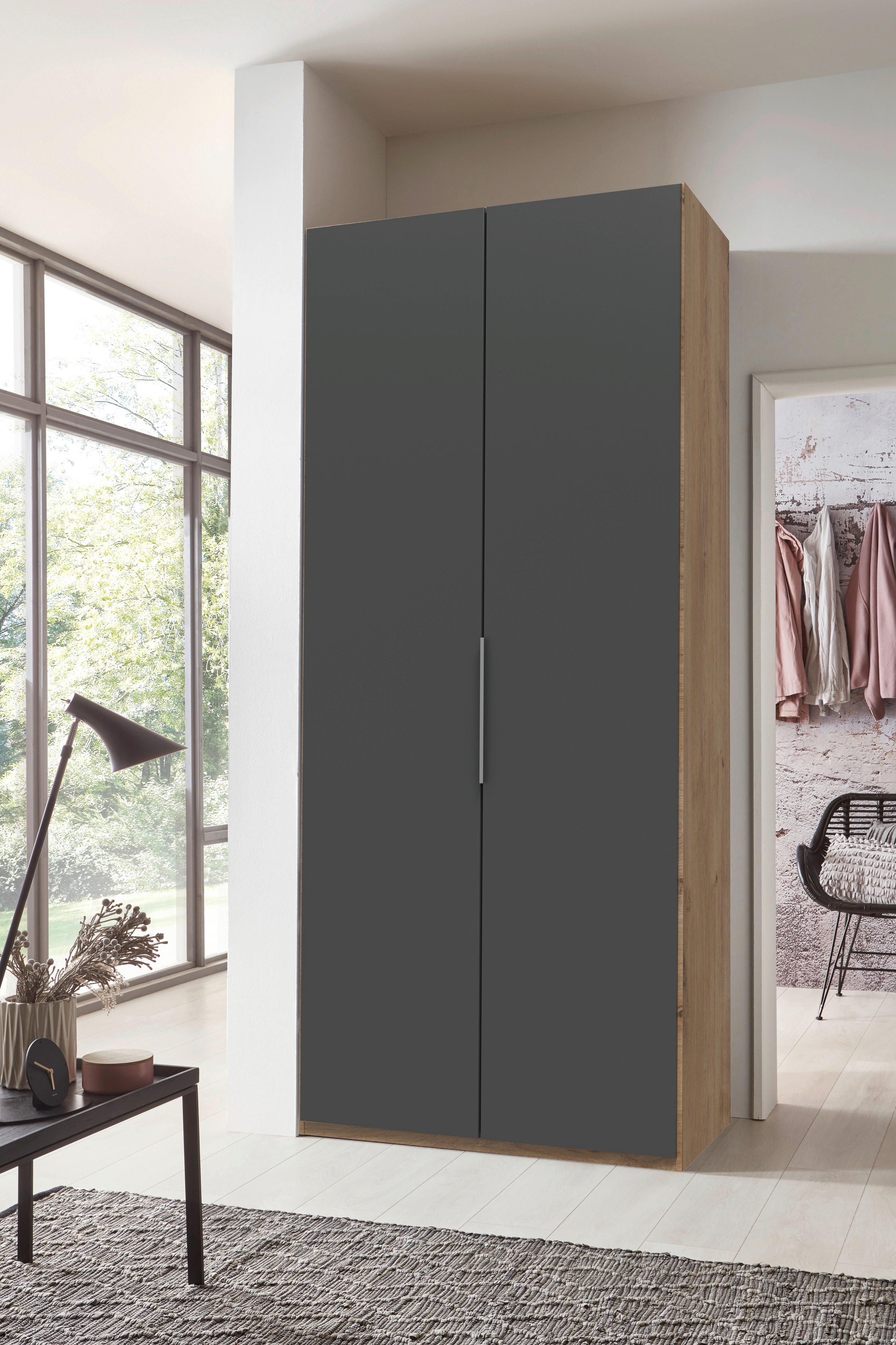 Drehtürenschrank Level 36A ca. 100x236x58cm Graphitfarben - Chromfarben/Eichefarben, MODERN, Holzwerkstoff/Metall (100/236/58cm) - MID.YOU
