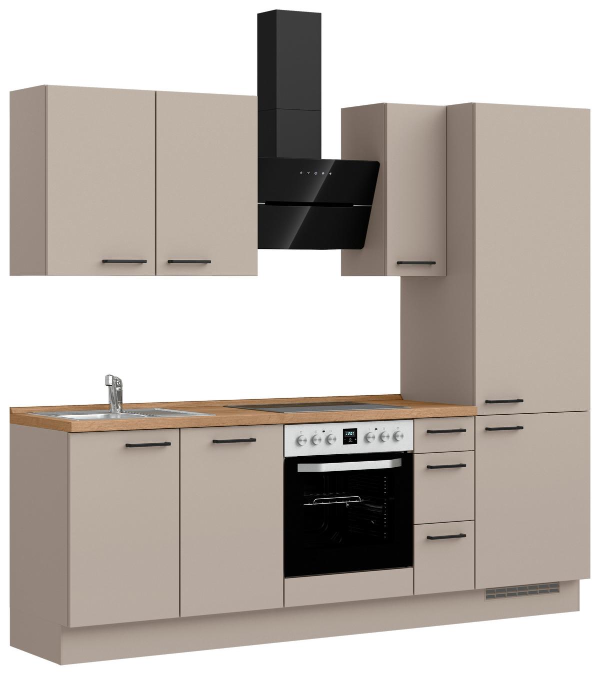 Küchenblock Easytouch High m. Geräten Sandfarben - Sandfarben/Eichefarben, MODERN, Holzwerkstoff/Metall (240cm) - Nobilia
