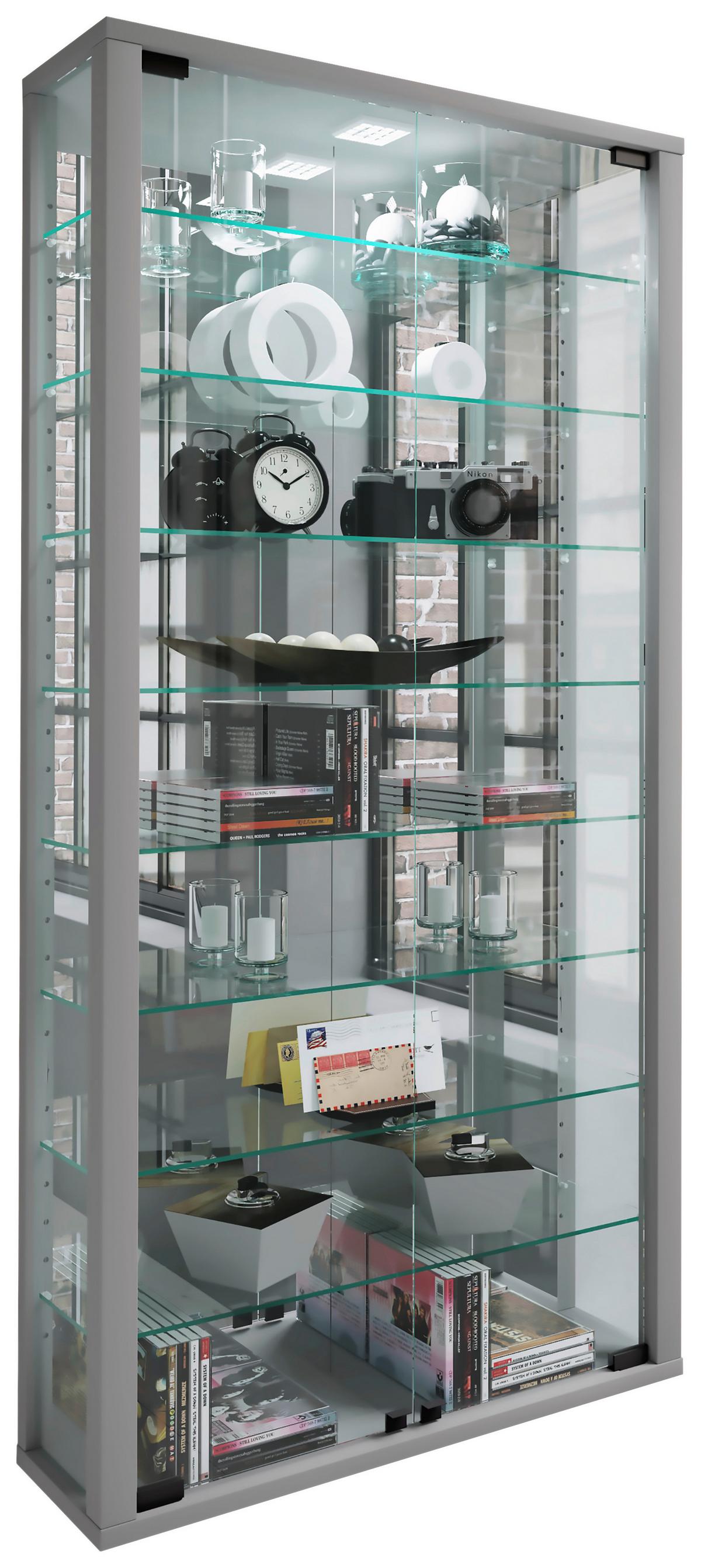 Hängevitrine Vitrosa ca. 59x114x18 cm Silberfarben - Silberfarben/Schwarz, MODERN, Glas/Holzwerkstoff (59/114,3/18cm) - MID.YOU