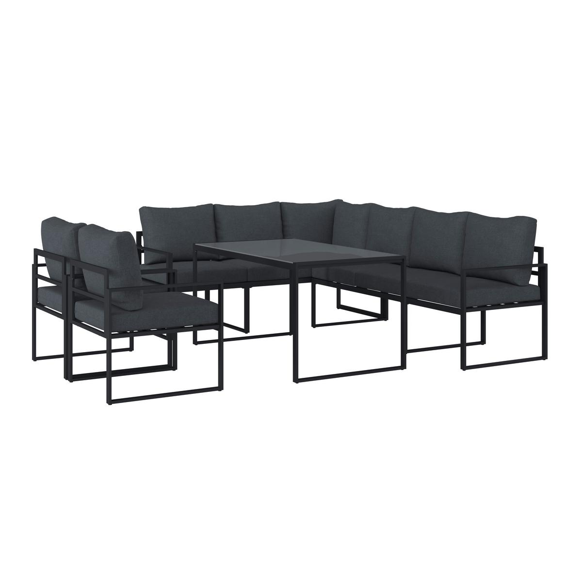 Lounge Garnitura Bologna, Antracit, 5-Delno - siva/antracit, Moderno, kovina/steklo - Beldano