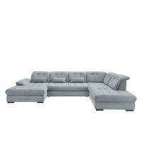 Wohnlandschaft Rigatti Hellblau Cord mit Bettkasten - Schwarz/Hellblau, MODERN, Textil/Metall (184/387/252cm) - Livetastic