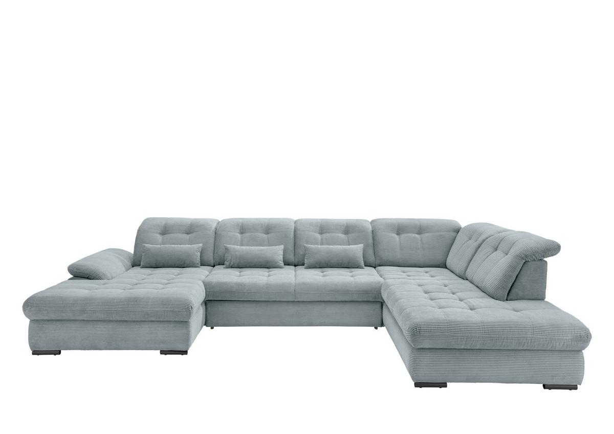 Wohnlandschaft Rigatti Hellblau Cord mit Bettkasten - Schwarz/Hellblau, MODERN, Textil/Metall (184/387/252cm) - Livetastic